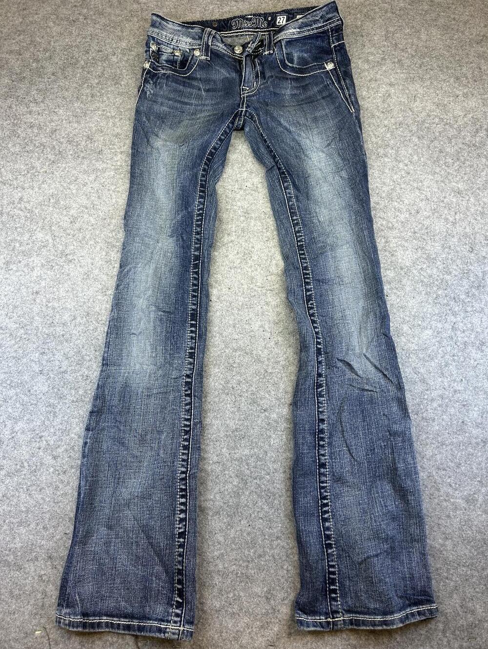 Y2K Low Rise Miss Me Jeans Women Size 27x33 Bootcut Embroidered Flare Y2K